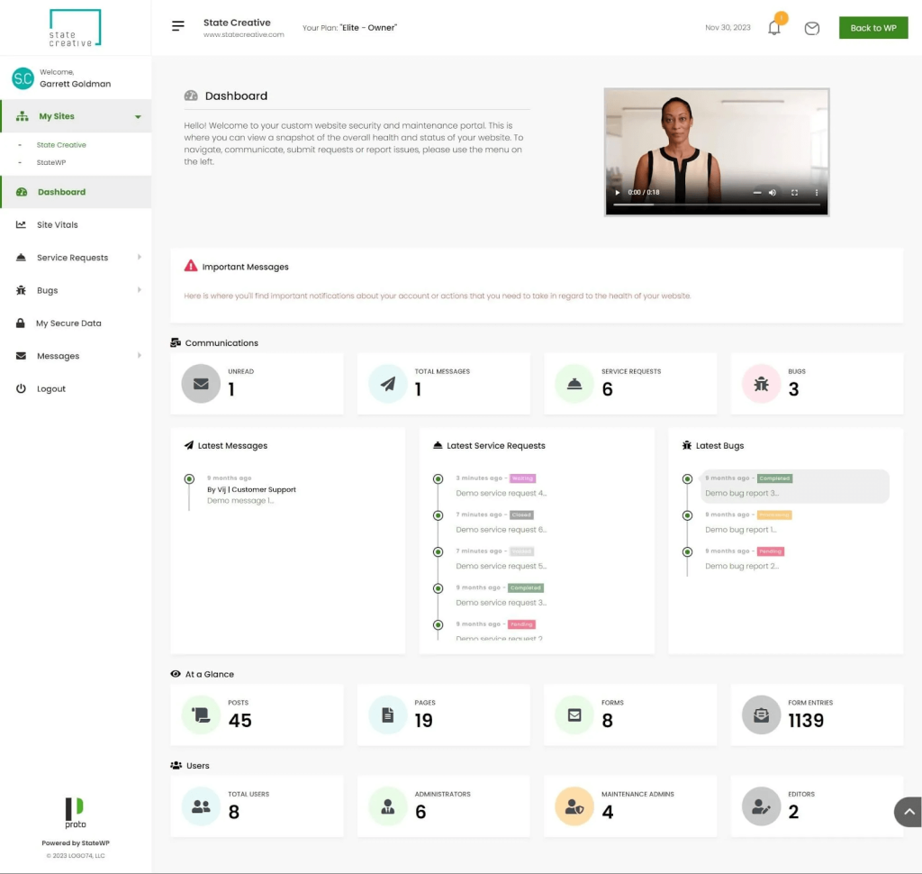 Proto maintenance dashboard screenshot