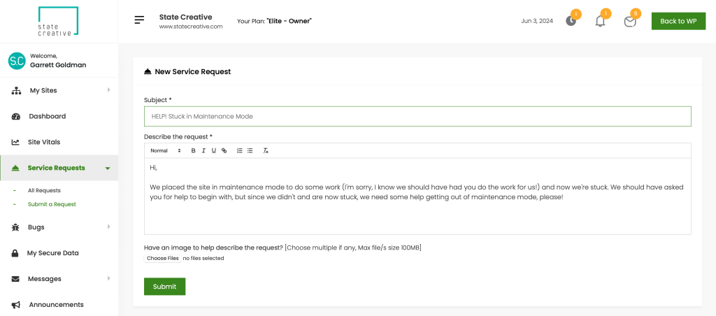 WordPress Stuck In Maintenance Mode message being sent via Proto