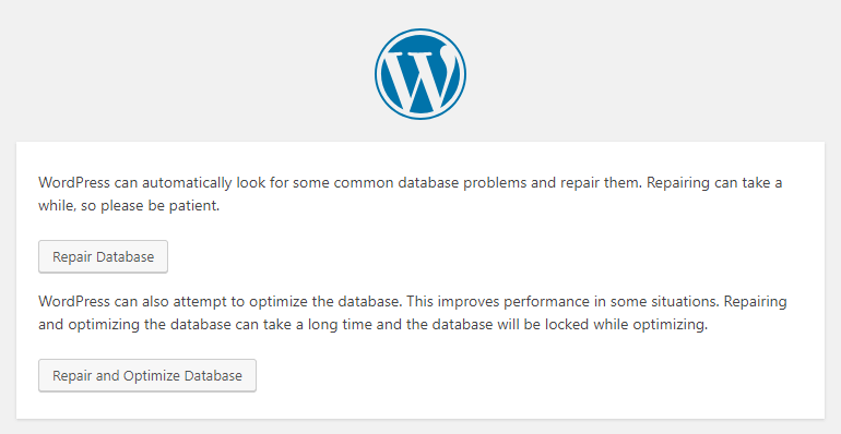 WordPress message that reads
