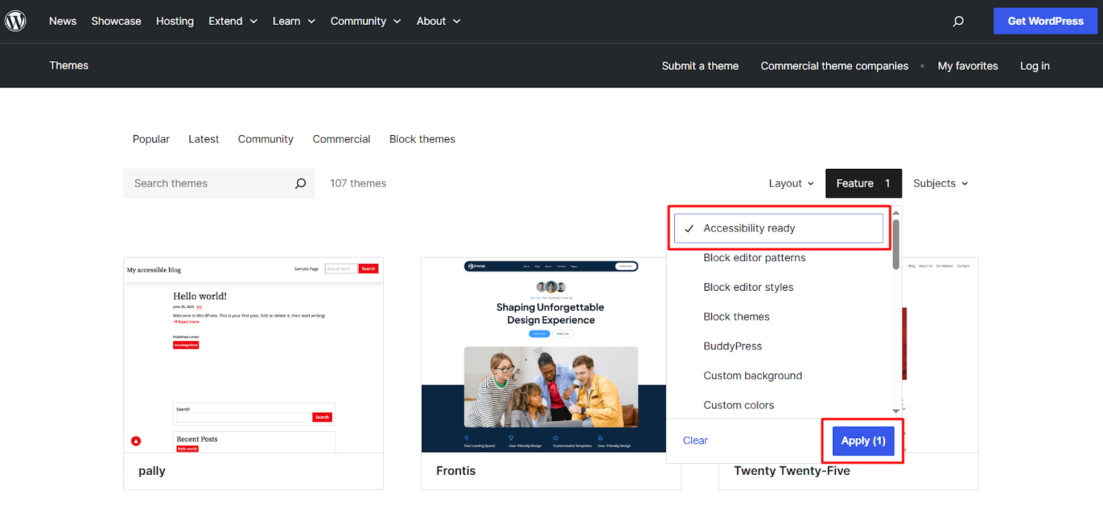 Wordpress Theme page with