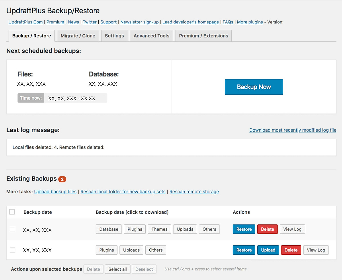 Screenshot of Updraft plus for StateWP